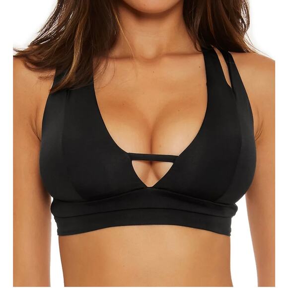 Becca Color Code Elaine Black Split Strap Tie Back Bikini Swimsuit Top Size M - Picture 1 of 9